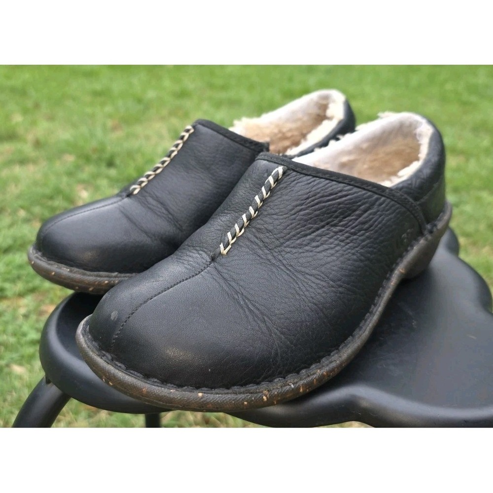 UGG Australian Betty 1928 Slip On Women's Clog Sheepskin Leather Black US 7